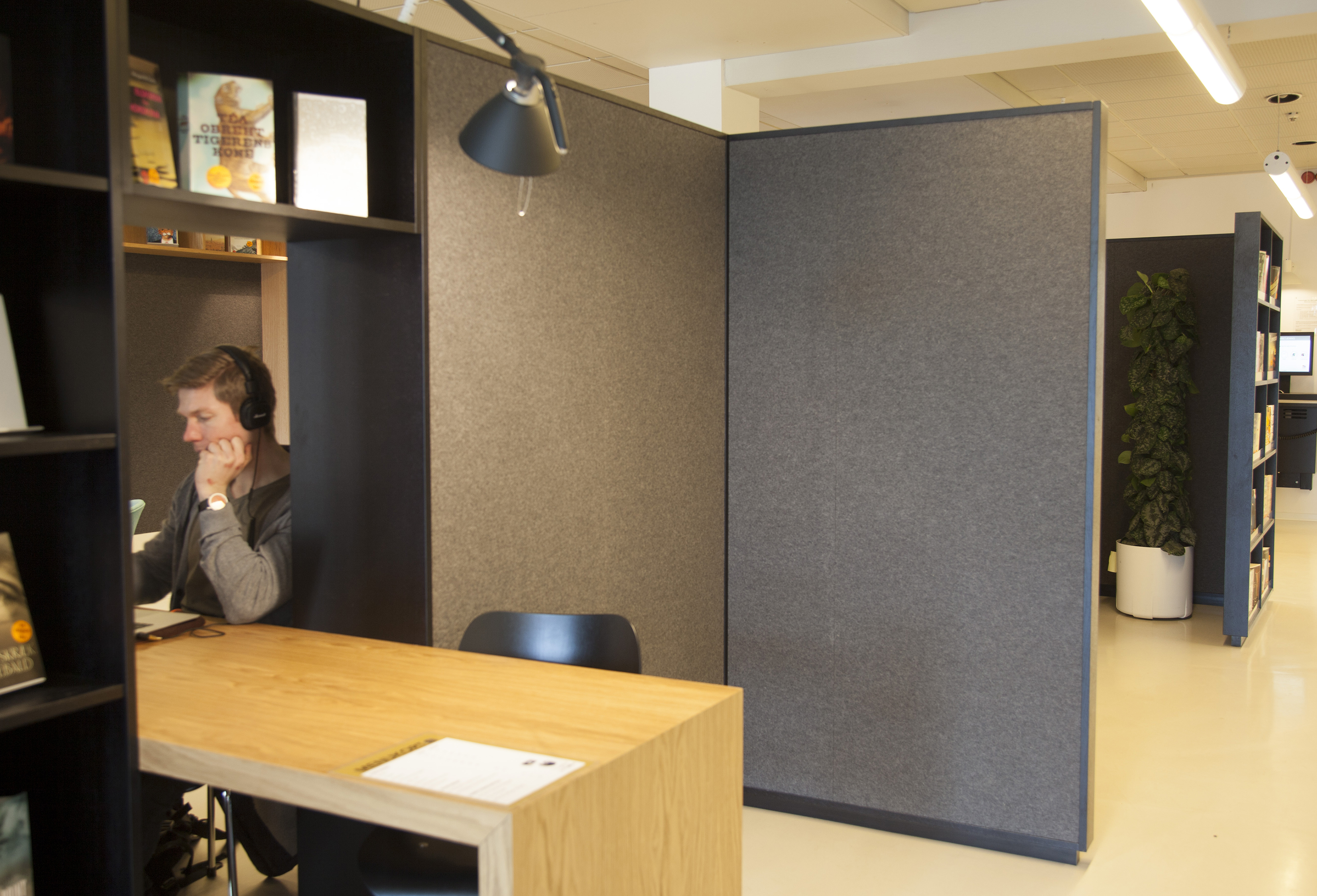 Grå Fraster filt på væg på bibliotek